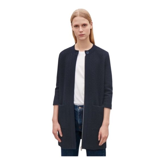COS Jackets & Blazers - COS Small Textured Jacquard Front Zip Light Black Navy Tunic Jacket
